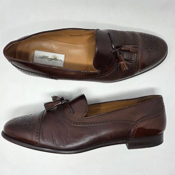 MEZLAN HAVANA BROGUE BROWN LEATHER DEER CAP TOE TASSEL LOAFER MENS SIZE 11 M - Picture 1 of 9